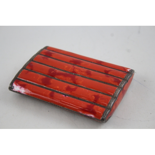 363 - Vintage Stamped .935 Silver Red Enamel Ladies Cigarette Case (146g)