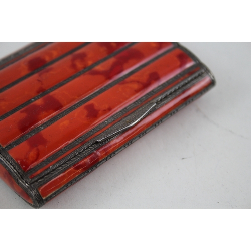 363 - Vintage Stamped .935 Silver Red Enamel Ladies Cigarette Case (146g)