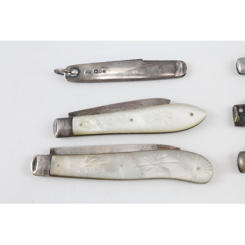 367 - 6 x Antique Hallmarked .925 Sterling Silver Pocket Knives Inc MOP Handles (119g)