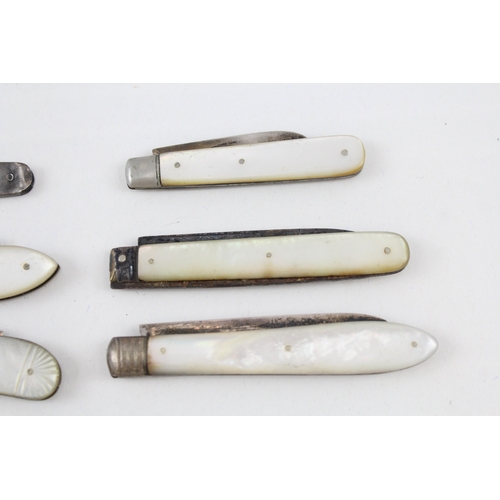 367 - 6 x Antique Hallmarked .925 Sterling Silver Pocket Knives Inc MOP Handles (119g)