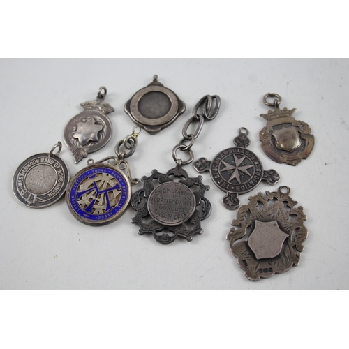 369 - 8 x Antique / Vintage Hallmarked .925 Sterling Silver Fobs / Medallions (82g)