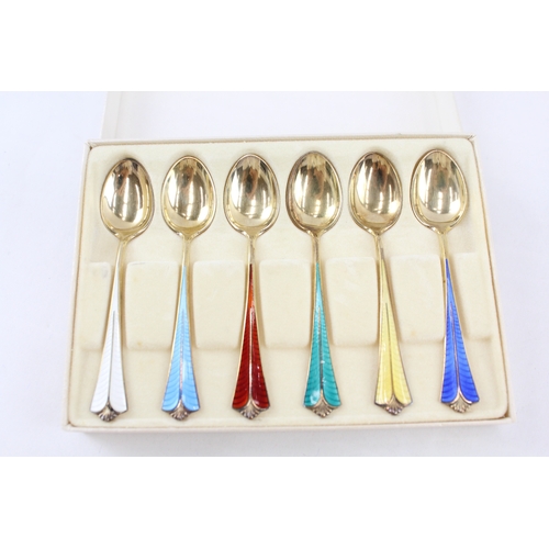 371 - 8 x DAVID ANDERSON .925 Sterling Silver Guilloche Enamel Spoons & Forks 72g