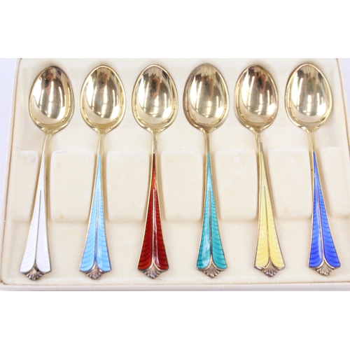 371 - 8 x DAVID ANDERSON .925 Sterling Silver Guilloche Enamel Spoons & Forks 72g