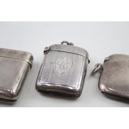 374 - 3 x Antique .925 Sterling Silver Vesta Cases Inc Victorian, Edwardian (98g)