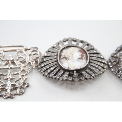 379 - 3 x Antique / Vintage .800 & .925 Sterling Silver Ladies Vanity Buckles (94g)