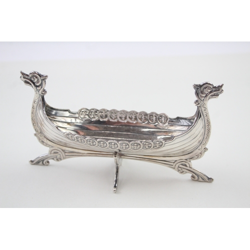 381 - Vintage .950 Silver Novelty Viking Long Boat Large Condiment Dish (76g)