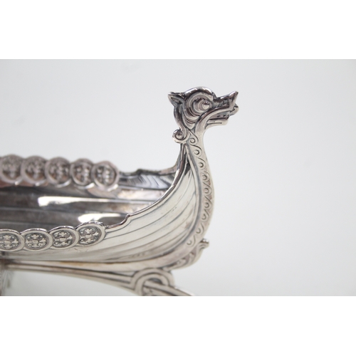 381 - Vintage .950 Silver Novelty Viking Long Boat Large Condiment Dish (76g)