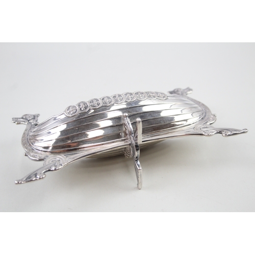 381 - Vintage .950 Silver Novelty Viking Long Boat Large Condiment Dish (76g)