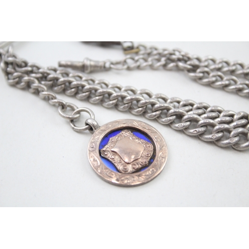 382 - Vintage Hallmarked .925 Sterling Silver Fob w/ .925 Albert Chain, T-Bar (52g)