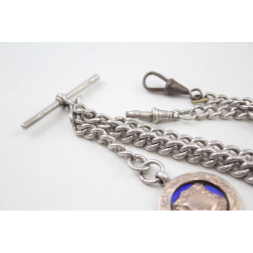 382 - Vintage Hallmarked .925 Sterling Silver Fob w/ .925 Albert Chain, T-Bar (52g)