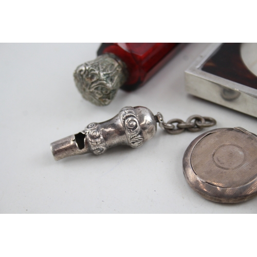 384 - 5 x Antique / Vintage .900 & .925 Sterling Silver Ladies Vanity Inc Whistle 137g