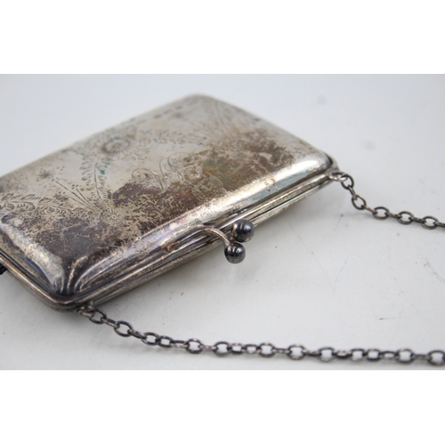 386 - Antique Hallmarked 1917 Birmingham Sterling Silver Ladies Coin Purse / Bag 68g