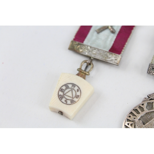 388 - Sterling Silver Masonic Jewels Inc Charity Masonic Lodge, Etc 92g x 4