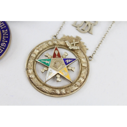 388 - Sterling Silver Masonic Jewels Inc Charity Masonic Lodge, Etc 92g x 4