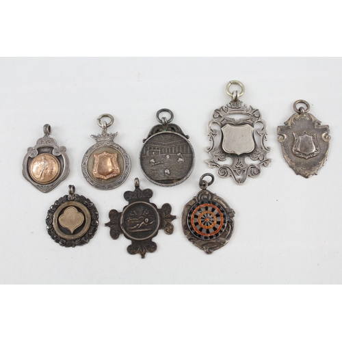 397 - 8 x Antique / Vintage Hallmarked .925 Sterling Silver Fobs / Medallions (69g)