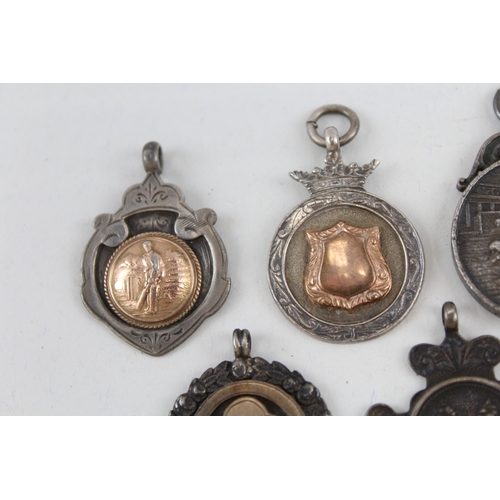 397 - 8 x Antique / Vintage Hallmarked .925 Sterling Silver Fobs / Medallions (69g)