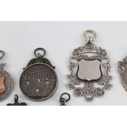 397 - 8 x Antique / Vintage Hallmarked .925 Sterling Silver Fobs / Medallions (69g)