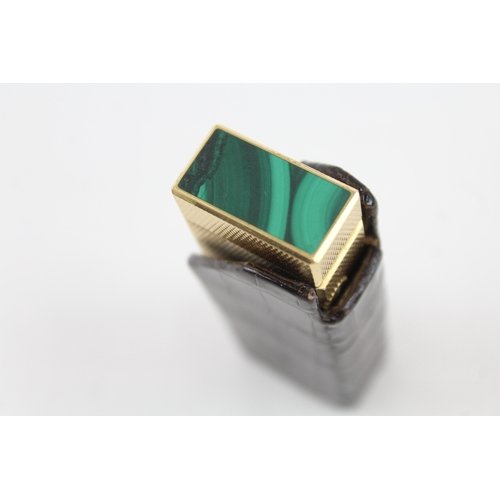 407 - Vintage Dunhill Rollagas Lighter w/ Malachite Detail & Leather Sleeve Good Spark