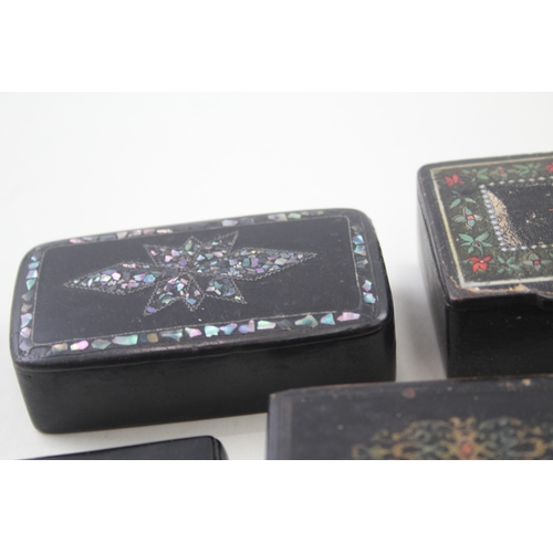 408 - A Nice collection Of 19th Century Papier Mache Snuff Boxes Inc. Silver & Abalone