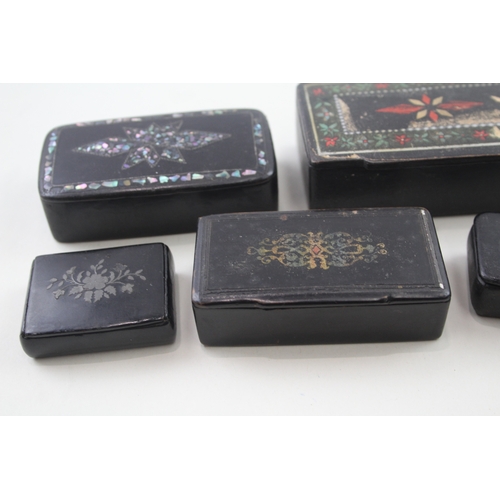 408 - A Nice collection Of 19th Century Papier Mache Snuff Boxes Inc. Silver & Abalone