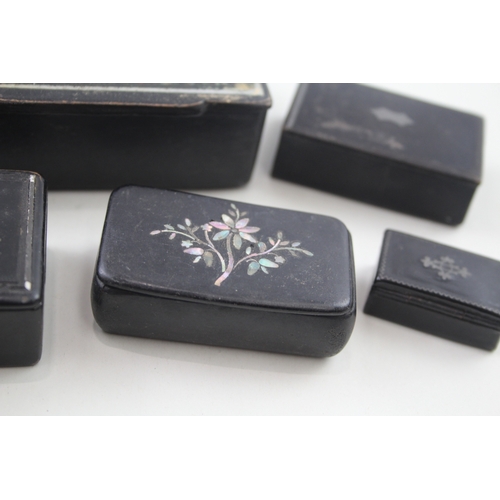 408 - A Nice collection Of 19th Century Papier Mache Snuff Boxes Inc. Silver & Abalone