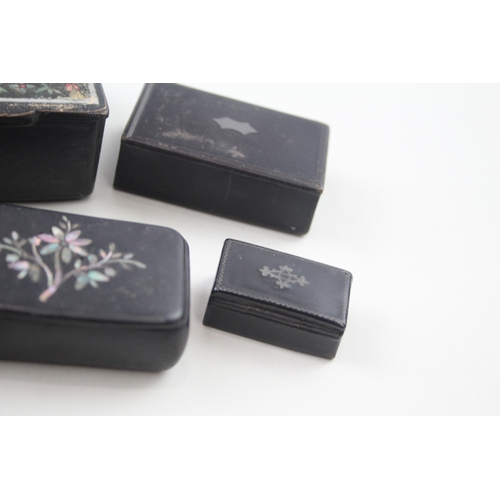 408 - A Nice collection Of 19th Century Papier Mache Snuff Boxes Inc. Silver & Abalone