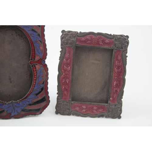 409 - 3 x Antique Art Nouveau Enamel Metal Small Picture Frames Inc Silver Plated