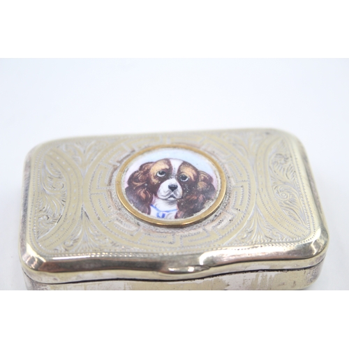 410 - 19th Century Snuff Box w/ King Charles Spaniel Ceramic Panel To Centre