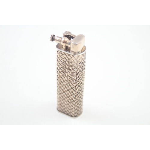 411 - Dunhill Slim Gold & Silver Plated Lift Arm Pocket Lighter w Hatched Woven Effect