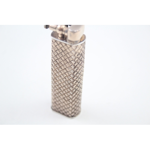 411 - Dunhill Slim Gold & Silver Plated Lift Arm Pocket Lighter w Hatched Woven Effect