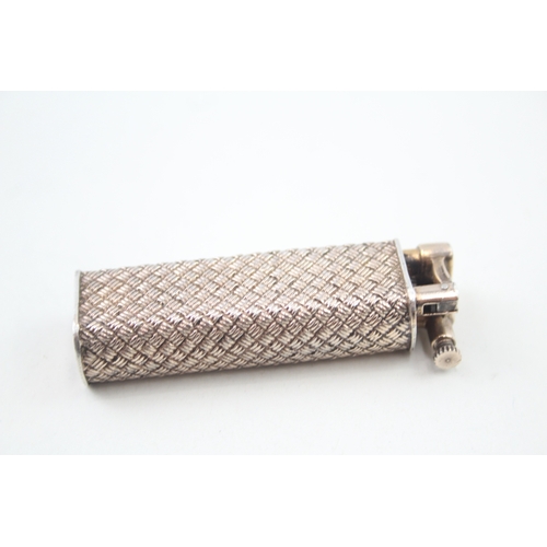 411 - Dunhill Slim Gold & Silver Plated Lift Arm Pocket Lighter w Hatched Woven Effect