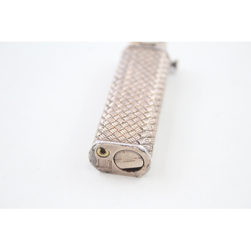 411 - Dunhill Slim Gold & Silver Plated Lift Arm Pocket Lighter w Hatched Woven Effect