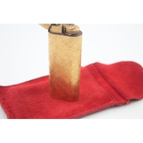 416 - A Good Cartier Paris Gold Plated Pocket Lighter In Suede Pouch w/ Brushed Finish