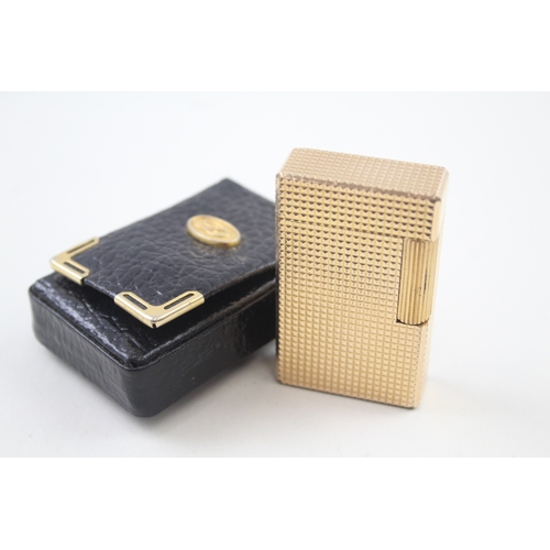 417 - ST Dupont Paris Cigarette / Pocket Lighter Gold Plated Hobnail In Leather Case