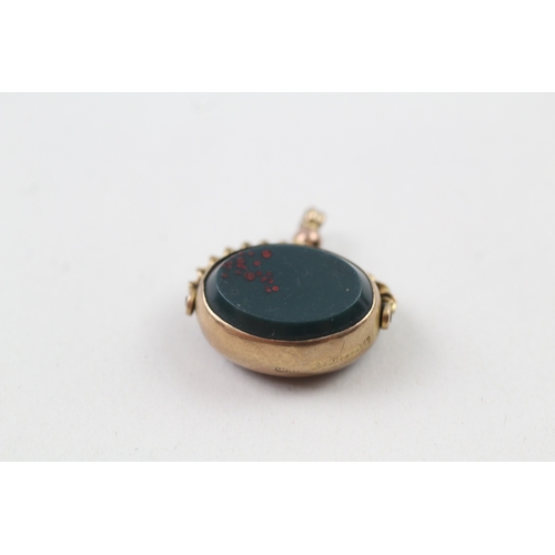 42 - 9ct gold vintage carnelian & bloodstone spinning fob (4.1g)