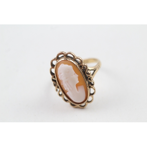 43 - 9ct gold vintage shell cameo cocktail ring (4.1g) Size  O