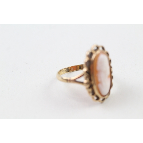 43 - 9ct gold vintage shell cameo cocktail ring (4.1g) Size  O