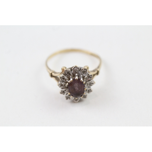 45 - 9ct gold amethyst single stone ring with diamond frame (3.6g) AS SEEN - MISHAPEN Size  T