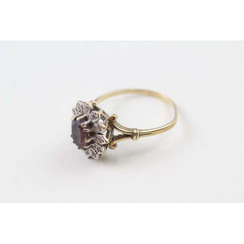 45 - 9ct gold amethyst single stone ring with diamond frame (3.6g) AS SEEN - MISHAPEN Size  T