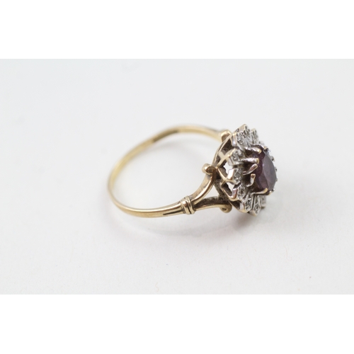 45 - 9ct gold amethyst single stone ring with diamond frame (3.6g) AS SEEN - MISHAPEN Size  T