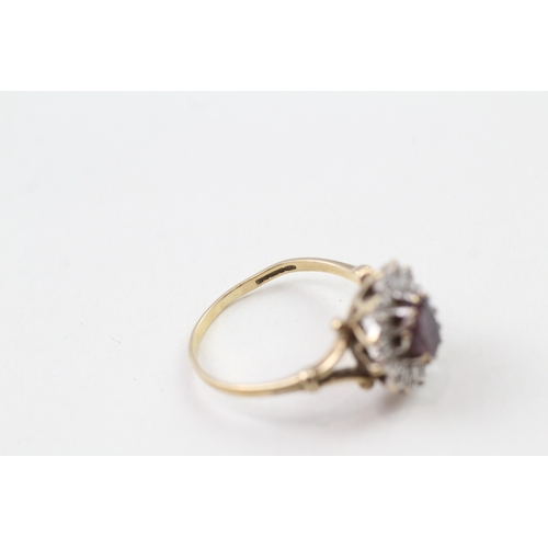 45 - 9ct gold amethyst single stone ring with diamond frame (3.6g) AS SEEN - MISHAPEN Size  T