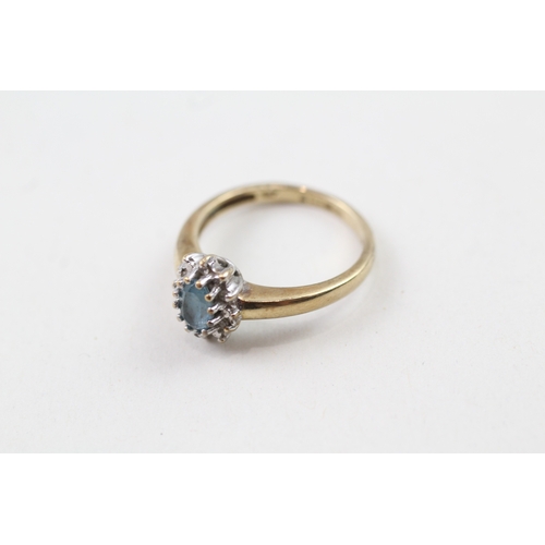 46 - 9ct gold blue topaz and diamond halo dress ring (2.6g) Size  M