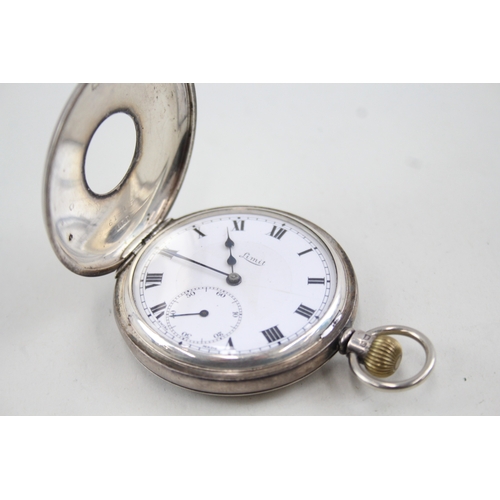 485 - Vintage Sterling Silver Limit Half Hunter Pocket Watch Hand-Wind Working