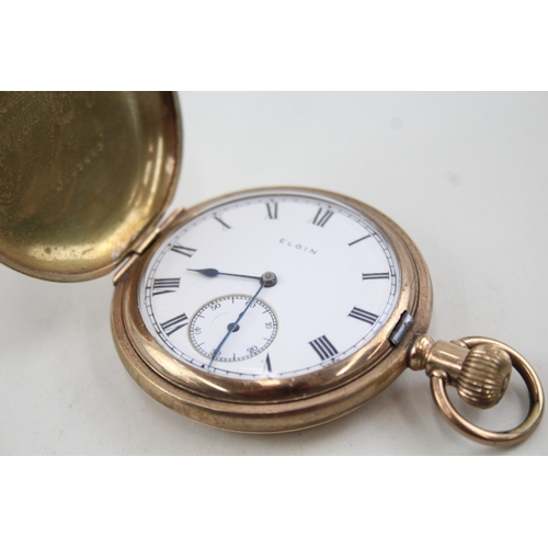 487 - Vintage Elgin Rolled Gold Full Hunter Pocket Watch Hand-Wind WATCH RUNS