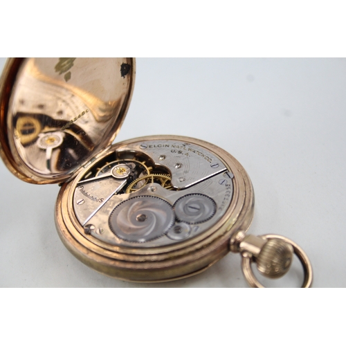 487 - Vintage Elgin Rolled Gold Full Hunter Pocket Watch Hand-Wind WATCH RUNS