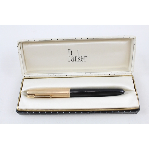 490 - Vintage Parker 51 Black Fountain Pen w/ 14ct Gold Nib, Gold Plate Cap WRITING