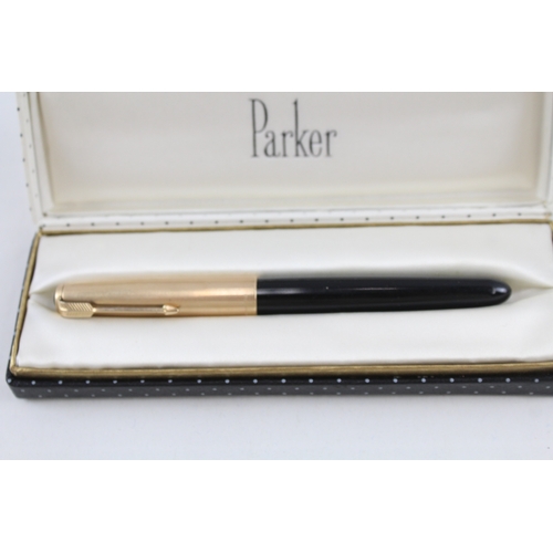 490 - Vintage Parker 51 Black Fountain Pen w/ 14ct Gold Nib, Gold Plate Cap WRITING