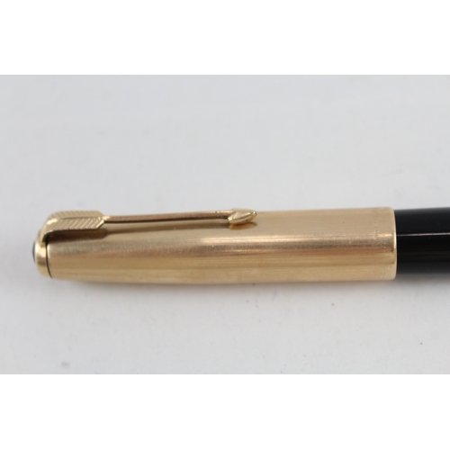 490 - Vintage Parker 51 Black Fountain Pen w/ 14ct Gold Nib, Gold Plate Cap WRITING