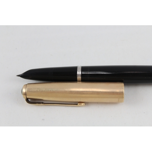 490 - Vintage Parker 51 Black Fountain Pen w/ 14ct Gold Nib, Gold Plate Cap WRITING