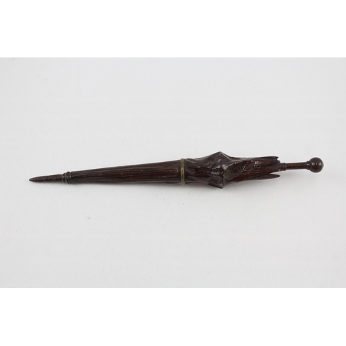 491 - Antique Novelty Wooden Black Forest Umbrella / Parasol Needle Case